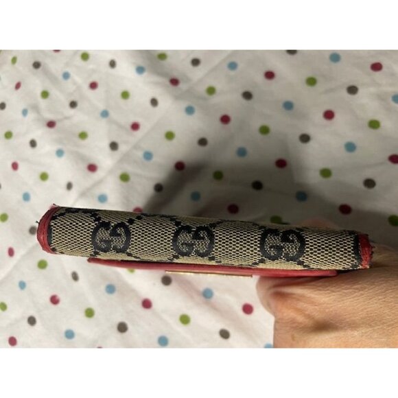 Gucci Vintage Red Leather & GG Monogram Canvas Bifold Wallet with Coin Pocket - Picture 5 of 8